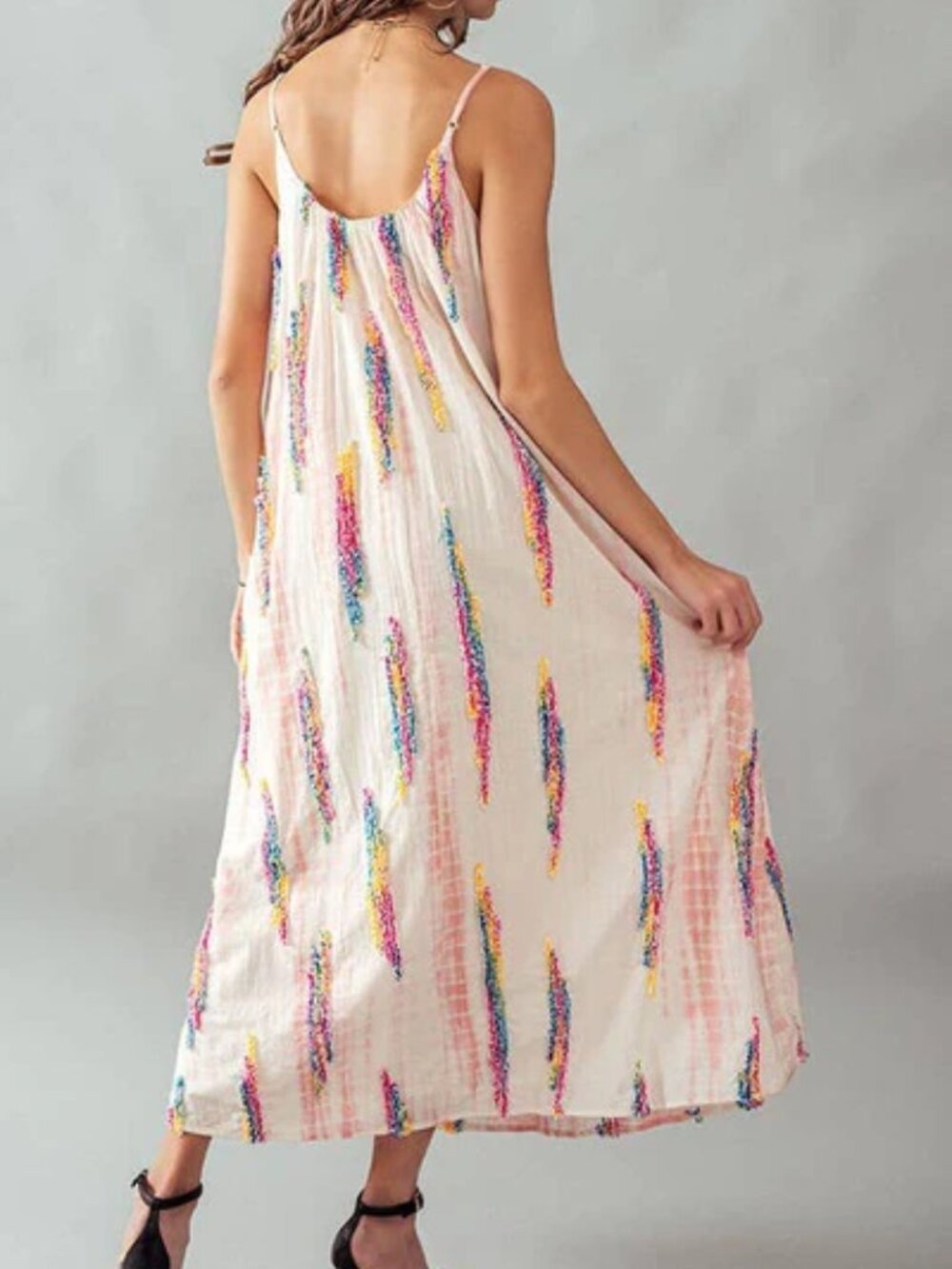 URBAN DAIZY Multicolor Tie-Dye Embroidered Cami Maxi Dress - Picture 10 of 16